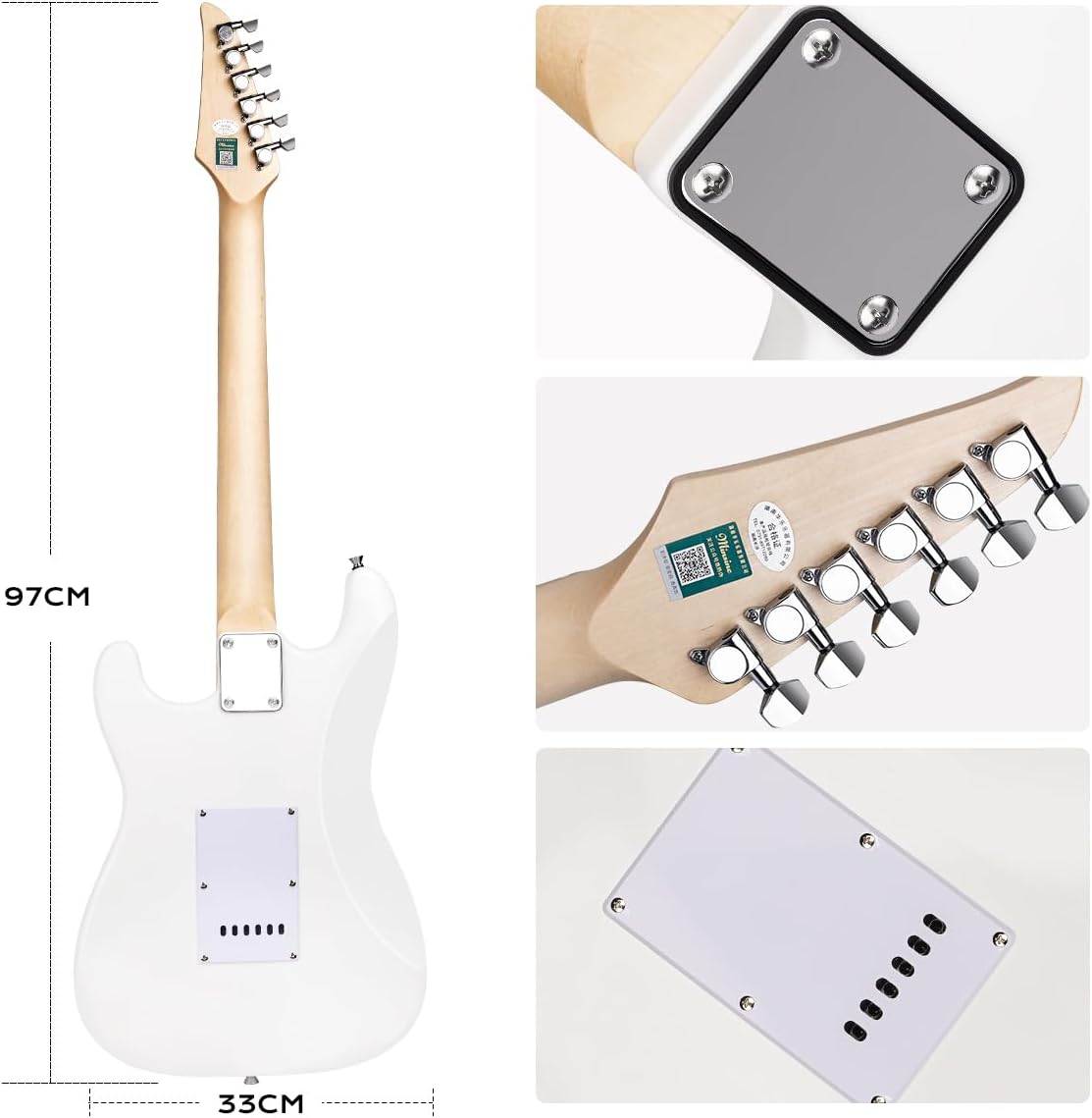 Electric Guitar Beginner Kits, 6 Strings 39 Inch Solid Body Guitarra Electricar Set for Adults With Gig Bag, Strap, Tremolo Arm, Cable & Picks MS100 (White)