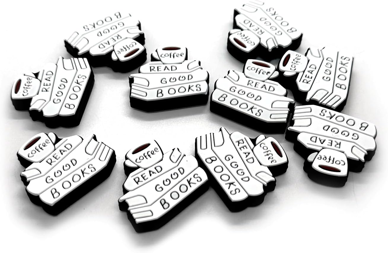 10PCS Coffee Book Shaped Silicone Beads, Coffee Theme Silicone Focal Beads, White Silicone Beads for Keychain Making, Funny Loose Beads Bulk for Pens DIY Handmade Crafts Necklace Bracelet Lanyard