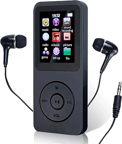 MP3 MP4 Player Portátil Reprodutor de Música Ultrafino MP3 Player Bluetooth Gravador de voz Reprodução de Vídeo Suporte Cartao de Memoria de Até 128 GB(Preto)-FBA