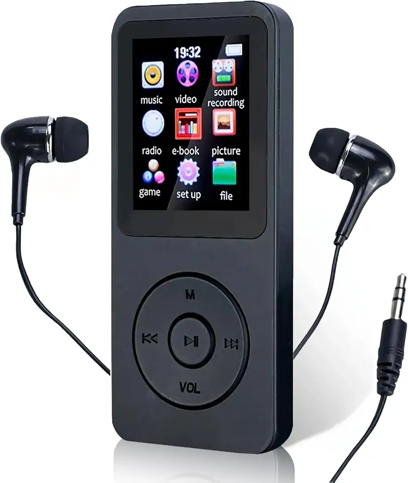 MP3 MP4 Player Portátil Reprodutor de Música Ultrafino MP3 Player Bluetooth Reprodução de Vídeo Gravador de Voz Suporte Cartao de Memoria de Até 128 GB(Preto)