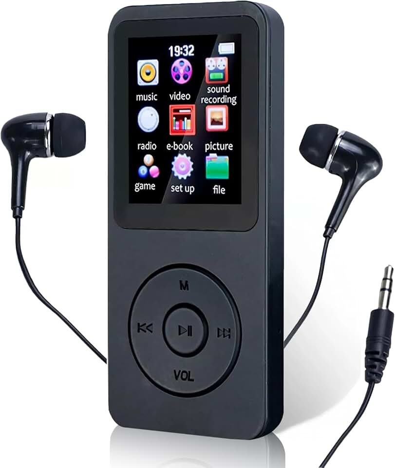 MP3 MP4 Player Portátil Reprodutor de Música Ultrafino MP3 Player Bluetooth Reprodução de Vídeo Gravador de Voz Suporte Cartao de Memoria de Até 128 GB(Preto)