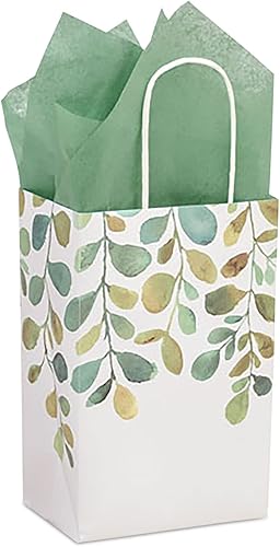 Miniatura 5 de HOME & HOOPLA Spring Greenery - Bolsas de regalo de plástico con hojas verdes en acuarela y bolsas para recuerdos de fiesta, tamaño mediano de 8 x 4