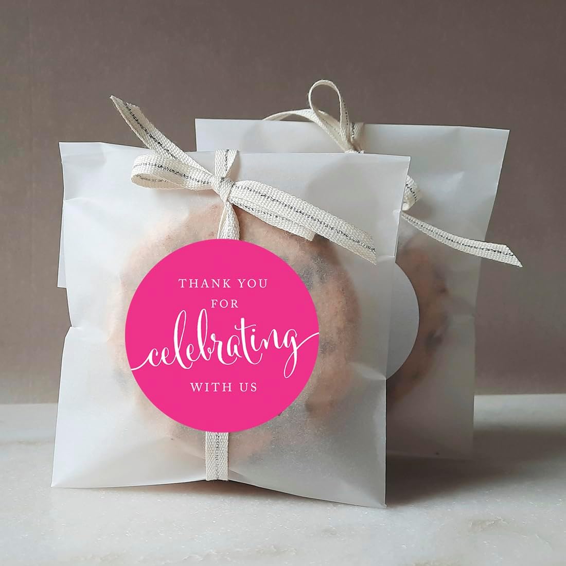 Andaz Press Circle Gift Label Stickers, Thank You for Celebrating with Us, Fuchsia, 40-Pack, Round Thanks Label for Baby Bridal Wedding Shower, Anniversary Celebration, Graduation image 4