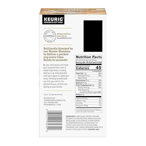 Miniatura 2 de Twinings Chai Latte - Cápsulas K-Cup de té negro, 22 unidades (paquete de 3) cremoso, ligeramente dulce, menos azúcar, cafeinado, disfruta caliente