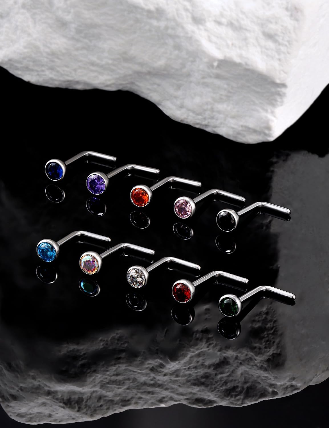 18G 20G 22G Astm F136 Titanium Nose Rings Studs Piercing Jewelry for Women Men Cubic Zirconia Nose Rings Nostril Piercing Jewelry Diamond Clear CZ 1.5mm 2mm 2.5mm 3mm 10PCS - Image 2