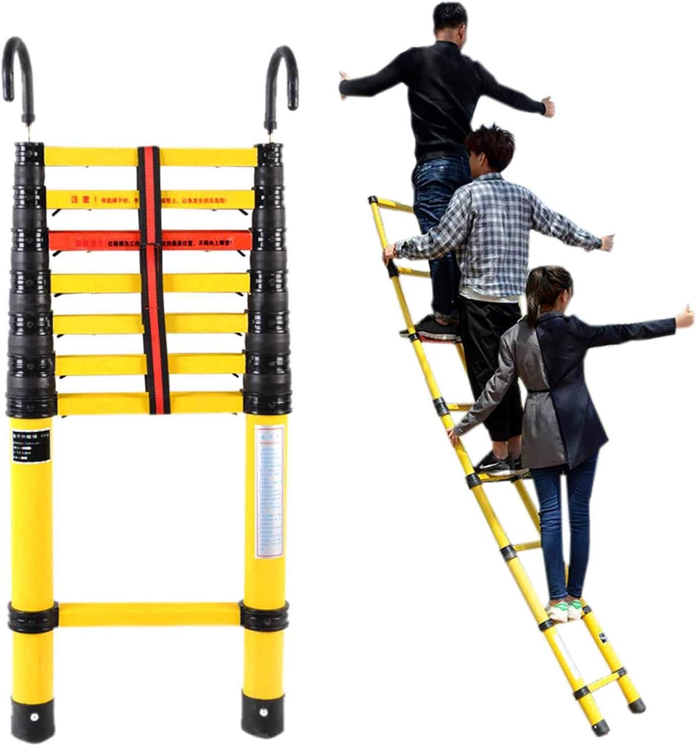 OKUOKA Ladders,Heavy Duty Folding Telescoping Ladder with Hooks & Laod 150Kg, Non Conductive Telesextension Ladders for Attic & Outdoor Building/2M/6.5Ft