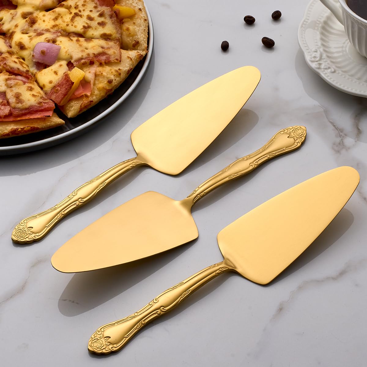 Gold Cake Servers Set - Rose Handle -3
