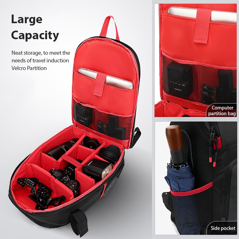 Andoer Zaino per Fotocamera DSLR per Fotografi Professonale Custodia Fotocamera Impermeabile di Grande Capacità Zaino per Fotografia Borsa per Fotocamera Resistente all'acqua con Supporto