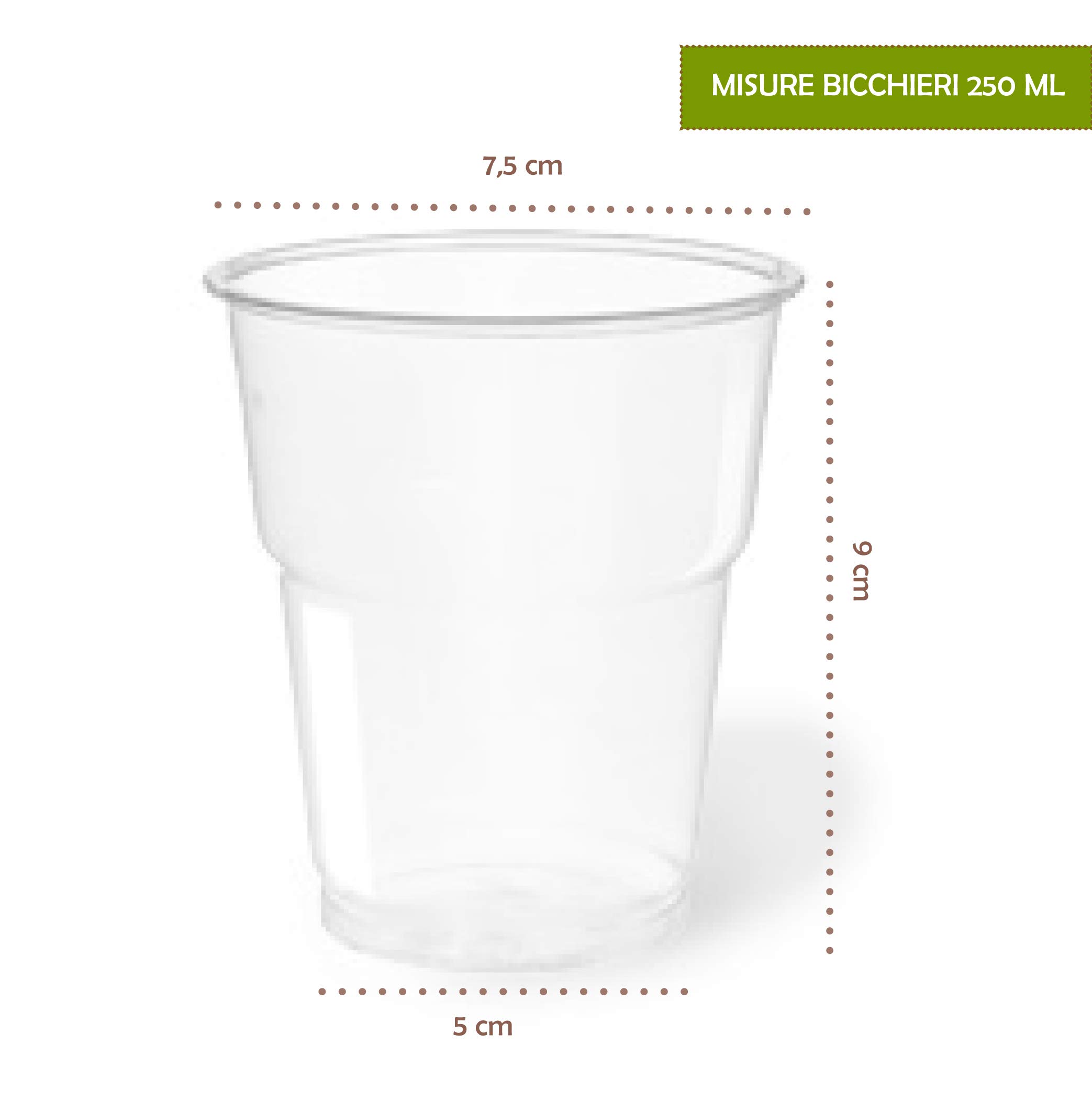 Kristallbecher aus biologisch abbaubarem und kompostierbarem PLA für Wasser und Getränke in verschiedenen Größen, umweltfreundlich und von höchster Qualität.