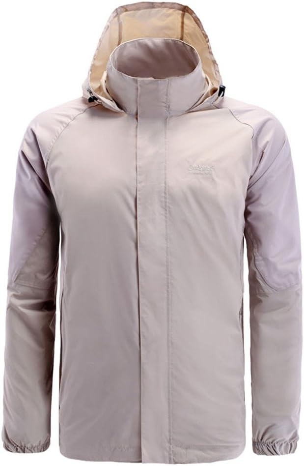 HuaTu Men's Waterproof Hooded Jacket Sportwear Coat CM003 Ivory Small