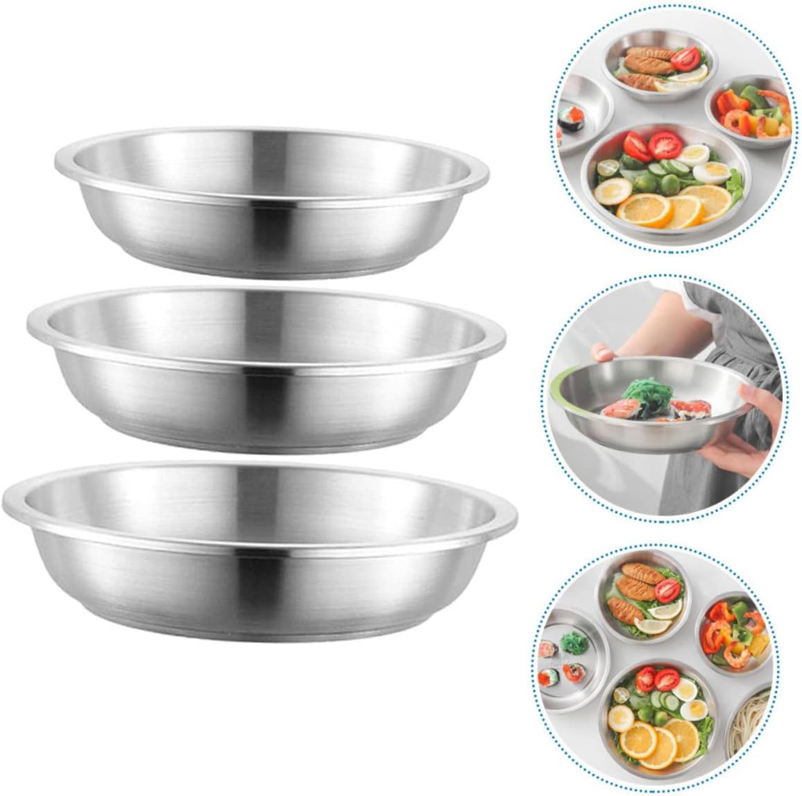 PRETYZOOM 3pcs Stainless Steel Round Plates Sturdy Metal Breakfast and Dinner Dishes for Camping and Outdoor Use