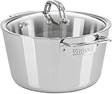 Viking Contemporary 3-Ply Dutch Oven, 5.2 Quart Stainless Steel Cookware Pot with Glass Lid, Dishwasher and Oven Safe, Induction Ready, Silver