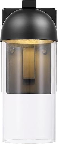 Miniatura 6 de Globe Electric 60000023 Aplique de pared LED integrado de 12 W, negro mate, pantalla de vidrio transparente, iluminación exterior moderna,