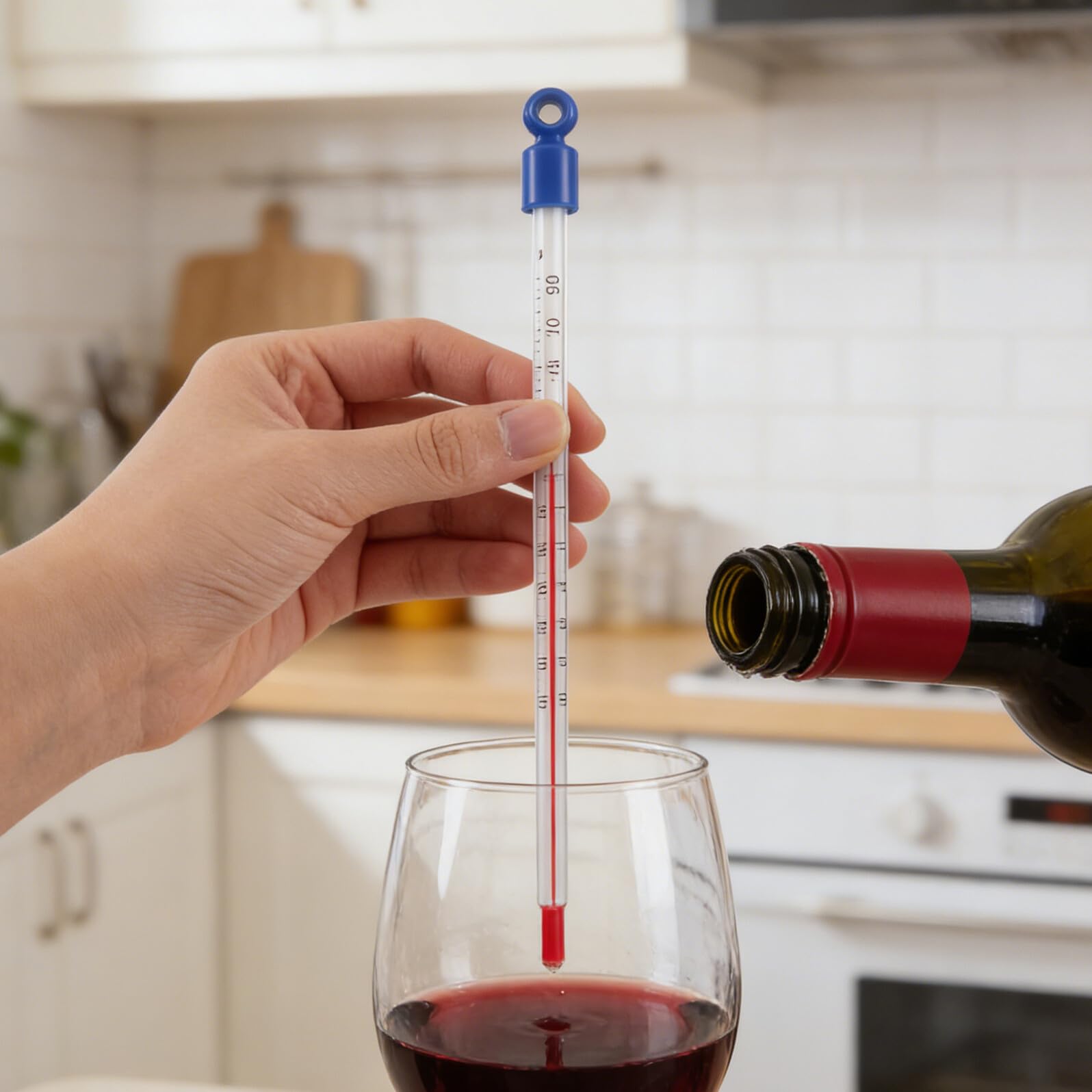Termometro per Temperatura Vino in Vetro Blu con Display Facile da Leggere, Resistente All’usura, per Uso in Cucina e Produzione di Vino Casalinga