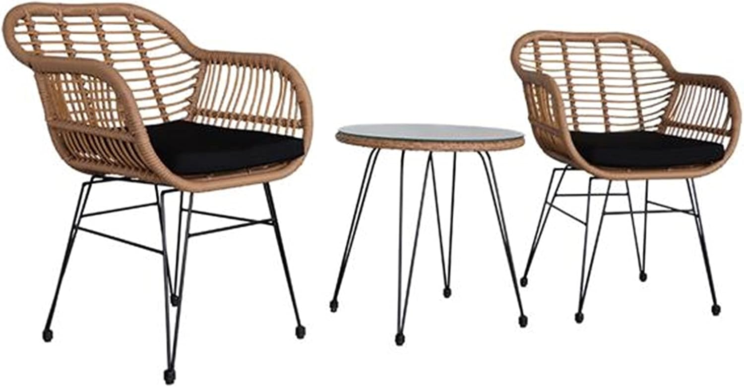 4 Pieces Patio Furniture Set Outdoor Garden Patio Oshion 3 pcs Wicker Rattan Patio Conversation Set with Tempered Glass Table