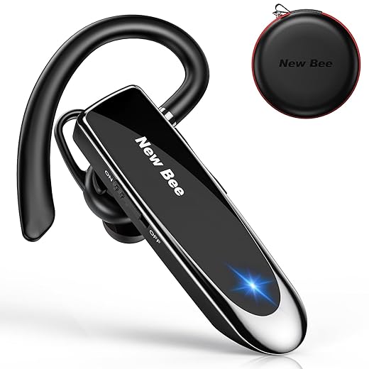 New Bee Bluetooth Headset V5.0 Hands-Free with Clear Voice Capture Technology Invisible Kit for iPhone Samsung Huawei Sony etc (Black)