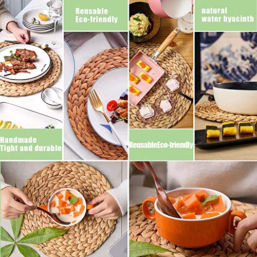 15" Woven Placemats Set Of 6,Natural Water Hyacinth Weave Placemat Round Braided Large Woven Placemats Rattan Tablemats #TOP5