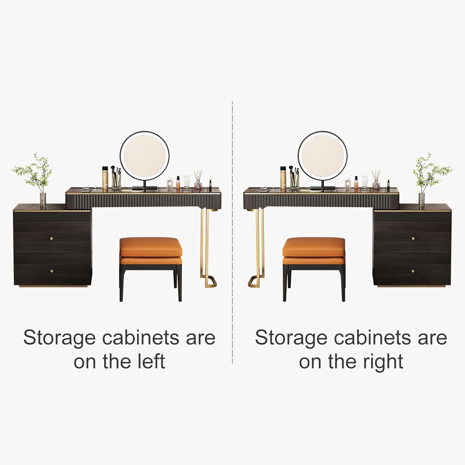 Lartis Makeup Vanity with Stool, Very Easy to Assemble,Retractable TV Cabinet Combination, Dressing Table Desk in one, Super Storage