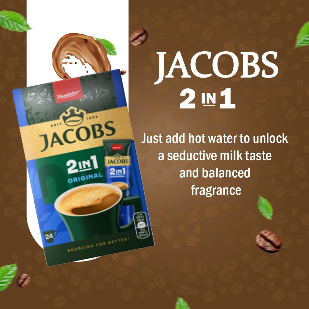 JACOBS 2-w-1, kawa rozpuszczalna w proszku, 6 x 24 saszetki, 297,6 g.