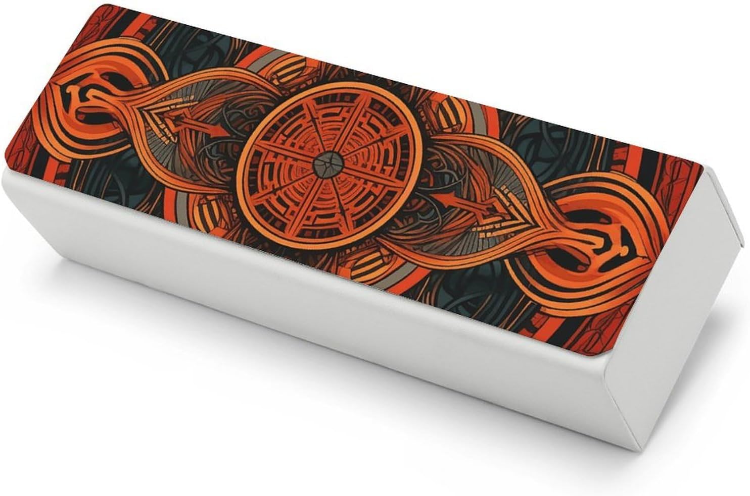 Glasses Case Hard Shell Eyeglasses Case Leather Decorative Style Red Pattern Sunglasses Case with Cleaning Cloth Clamshell Eyeglass Case Portable Glasses Holder for Work