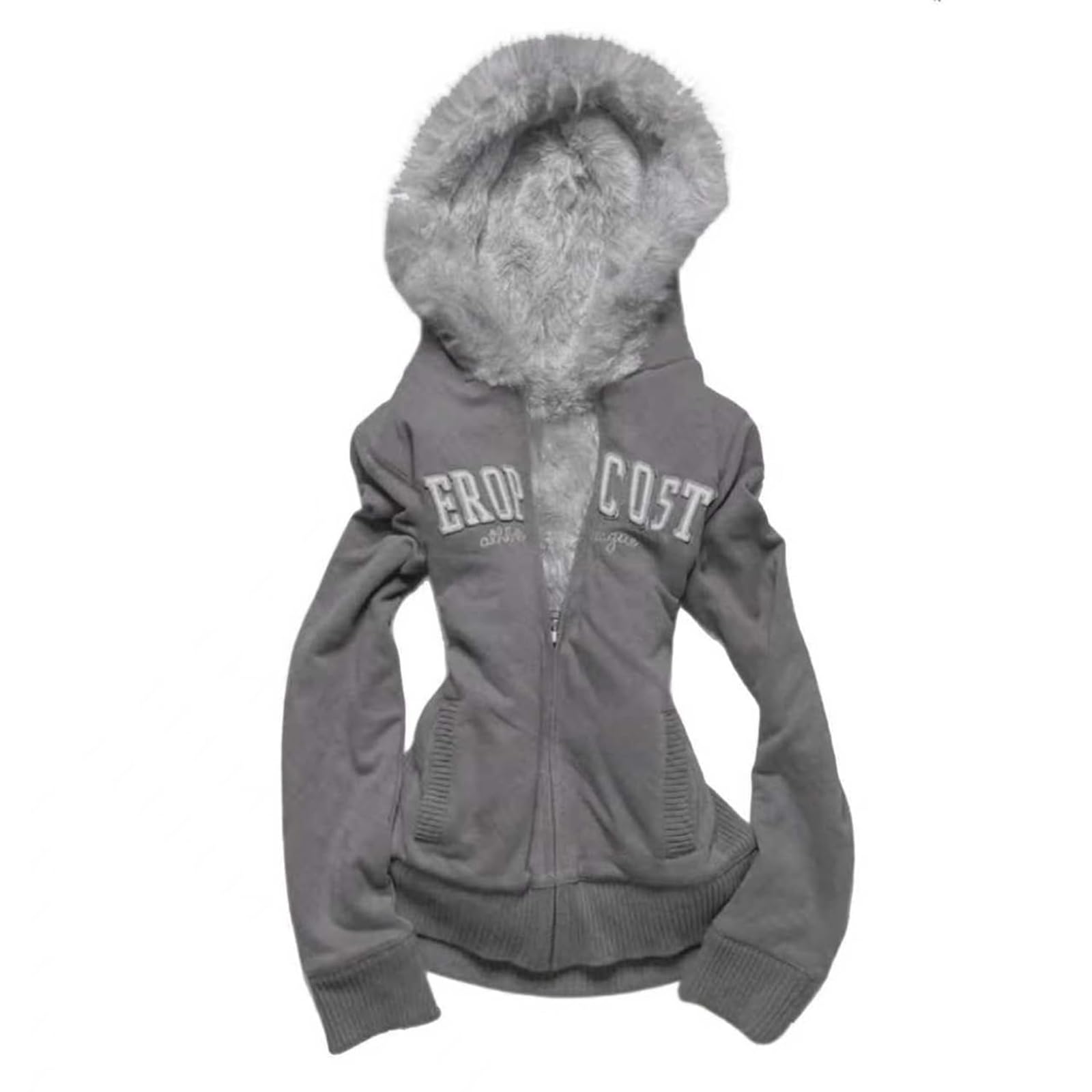 Générique Sweat à Capuche Femme Sweatshirt Fermeture éclair Col en Fausse Fourrure Rétro Ample Chic Décontracté pour Hiver Street Fashion Sorties Quotidiennes Activités Extérieures S à 5XL