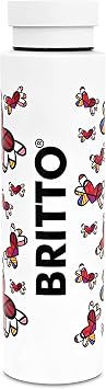 BRITTO Insulated Water Bottle - 25oz Leak Proof Stainless Steel Flask, Thermal Sports Cup, Food Grade Quality, BPA-Free, Vacuum Insulation for 24-Hour Cold & 12-Hour Hot - White Flying Hearts