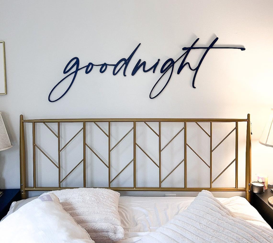 Hsybdnsk Goodnight Cutout Master Bedroom Sign | Word Cut Out | Romantic Bedroom Wall Decor | Above Bed Sign | Solid Wood Frame for Couples, Love Theme Above Bed Wall Decor