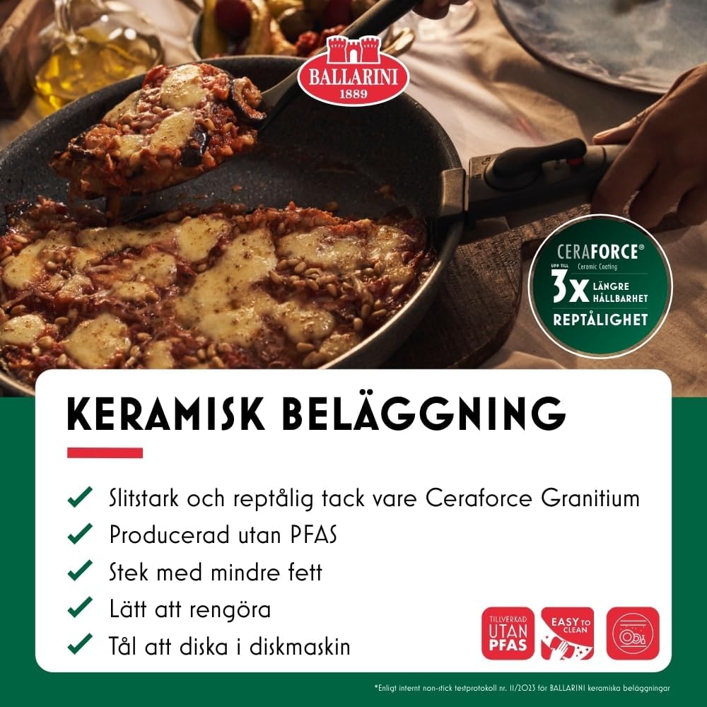 BALLARINI Torre 24 + 28 cm Ceramic Coated Induction Frying Pan Set with 2 Removable Handles, Aluminium, Silver