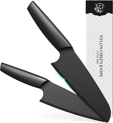 Miniatura 1 de AILUROPODA Cuchillo de nailon, cuchillo de cocina de plástico de 2 piezas para cocinar y cortar pizza, pasteles, pan, frutas, verduras, cuchillo de