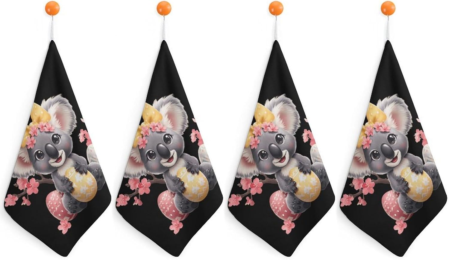 Easter Koala Microfiber Hand Towels for Bathroom Soft Absorbent Bath Kitchen Towel with Hanging Loop 4PCS