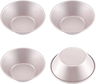 CHEFMADE Mini Pudding Pan Set, 3-Inch 4Pcs Non-Stick Egg Tart Mold Round Mini Cake and Loaf Bakeware for Oven and Instant Pot Baking (Champagne Gold)
