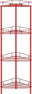4 Tier Floor Standing Corner Shower Caddy Organizer Shelf with Hooks, Bathroom Shelves Stand Rack, Red
