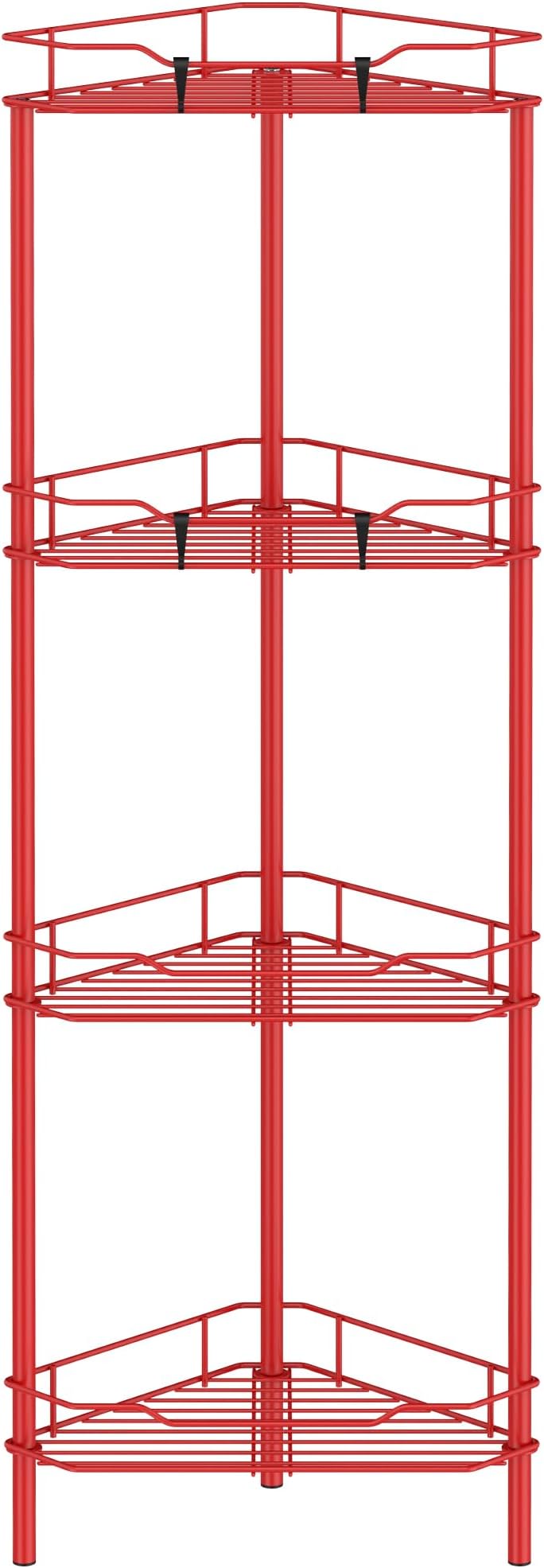4 Tier Floor Standing Corner Shower Caddy Organizer Shelf with Hooks, Bathroom Shelves Stand Rack, Red
