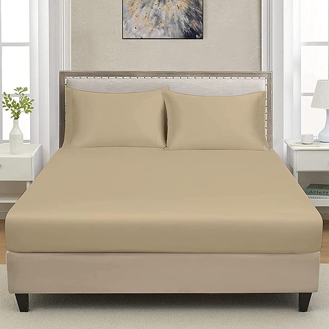 Non Iron Soft Poly-Cotton Plain Dyed Fitted Sheet Single, Double, King, Super King 15 Modern Colors (Mocha, Double)