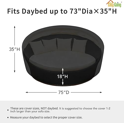 Miniatura 2 de Easy-Going Funda 600D resistente para sofá cama para exteriores, 75 pulgadas, resistente a los rayos UV, para patio, redonda, impermeable, con