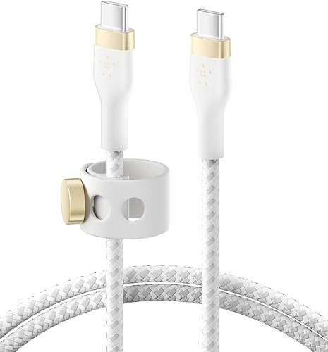 Belkin BoostCharge Pro Flex Braided USB-C to USB-C Charger Cable (2M/6.6FT), USB-IF Fast Charging Cable for iPhone 16 Series, MacBook Pro, iPad Pro, Galaxy S25, S24, Nintendo Switch 2 & More - White