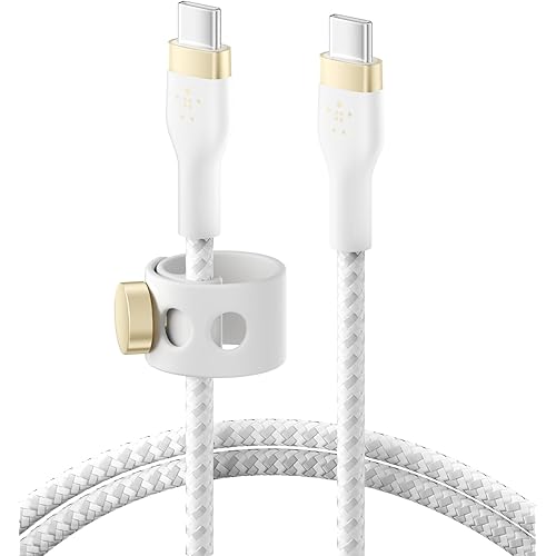 Belkin BoostCharge Pro Flex Braided USB-C to USB-C Charger Cable (2M/6.6FT), USB-IF Fast Charging Cable for iPhone 16 Series, MacBook Pro, iPad Pro, Galaxy S25, S24, Nintendo Switch 2 & More - White