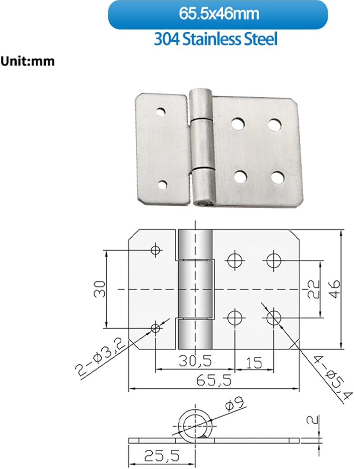 304 Stainless Steel 65.4x35/65.5x46mm Asymmetric Folding Hinge Industrial Door Box Hardware Accessories 1Pcs(65.5x46mm)