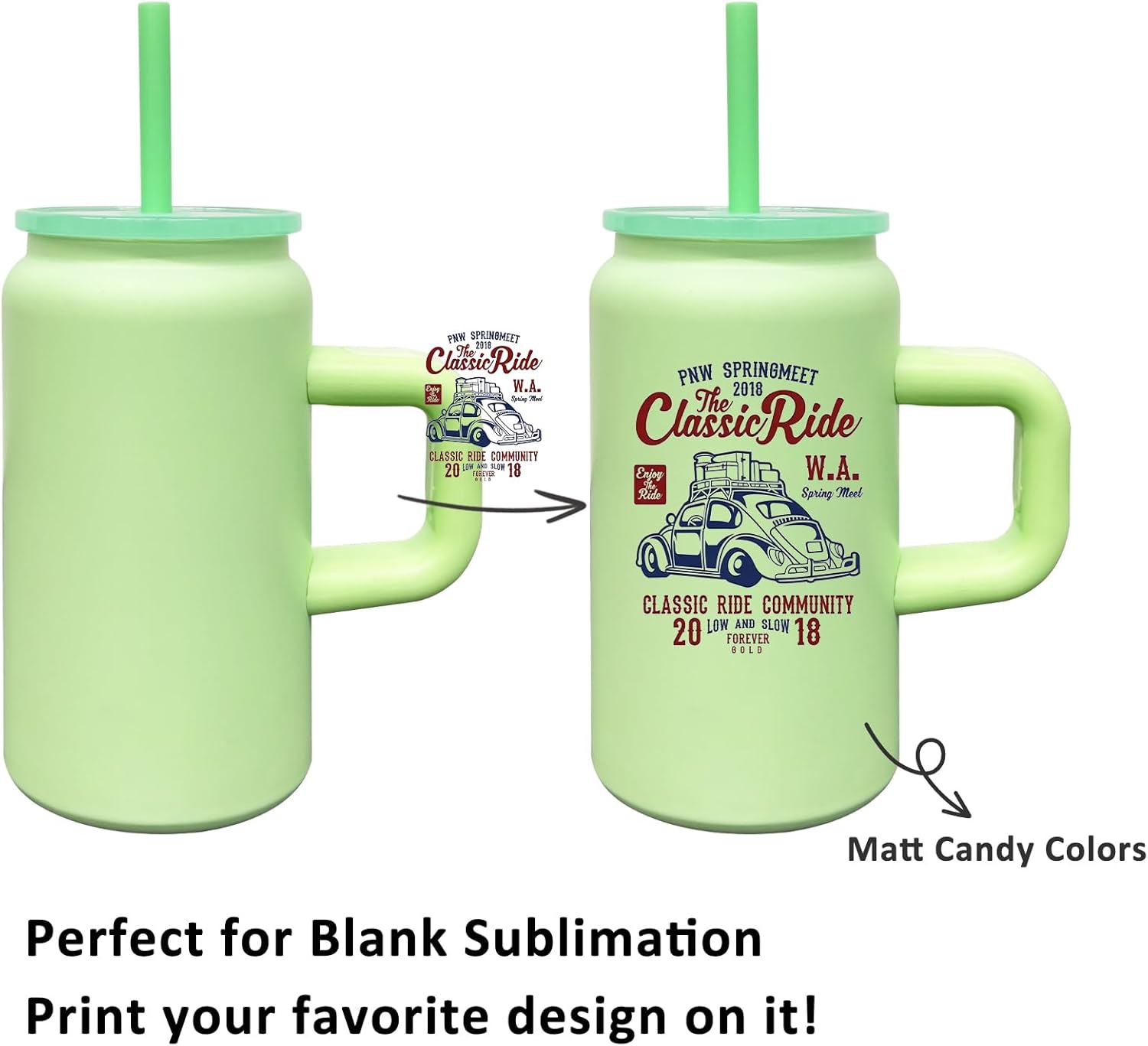 8 Pack 16 oz Sublimation Tumblers with Handle and Straw for Kids, Stainless Steel Sublimation Tumblers Bulk with Lids, Vacuum Insulated Iced Coffee Cups for DIY Craft Heat Press Print (Green,8 pack)