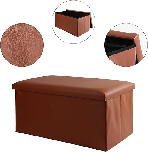 Miniatura 4 de NO MORE TAG Banco otomano de almacenamiento plegable, caja de almacenamiento para sofá, asiento otomano de almacenamiento de cuero con bolsillo