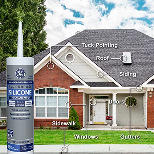 Image of GE Silicone Caulk, 100% Waterproof, Clear | Pack of 2 | 10 oz Cartridge | Stronger Adhesion | Freeze & Sun Proof