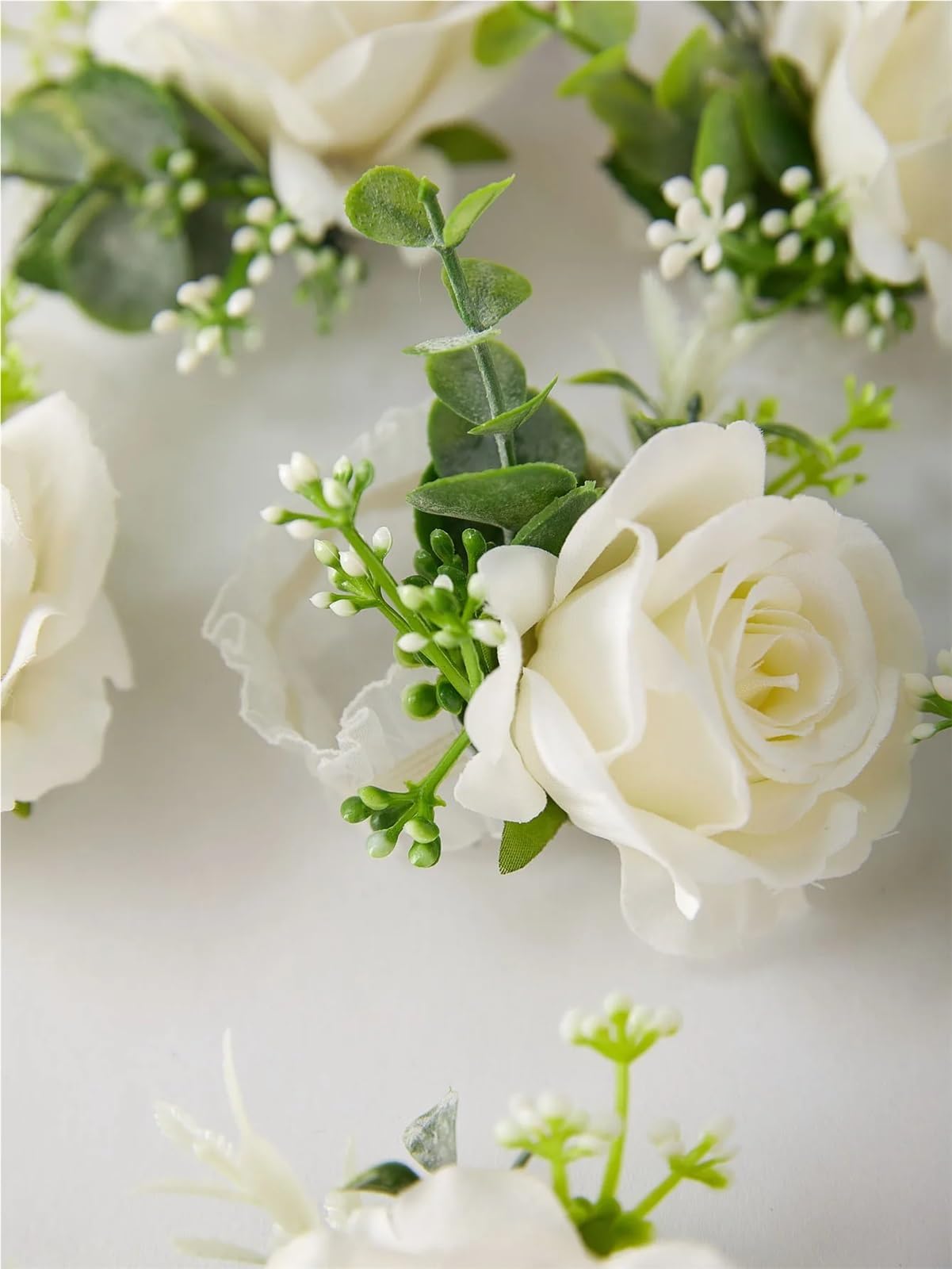 Ansteckblume 6 Stücke Weiß Ros Elfenbein Männer Boutonniere for Hochzeit Blumen Zubehör Prom Anzug Dekorationen Blume(6Pcs Wrist Corsage)