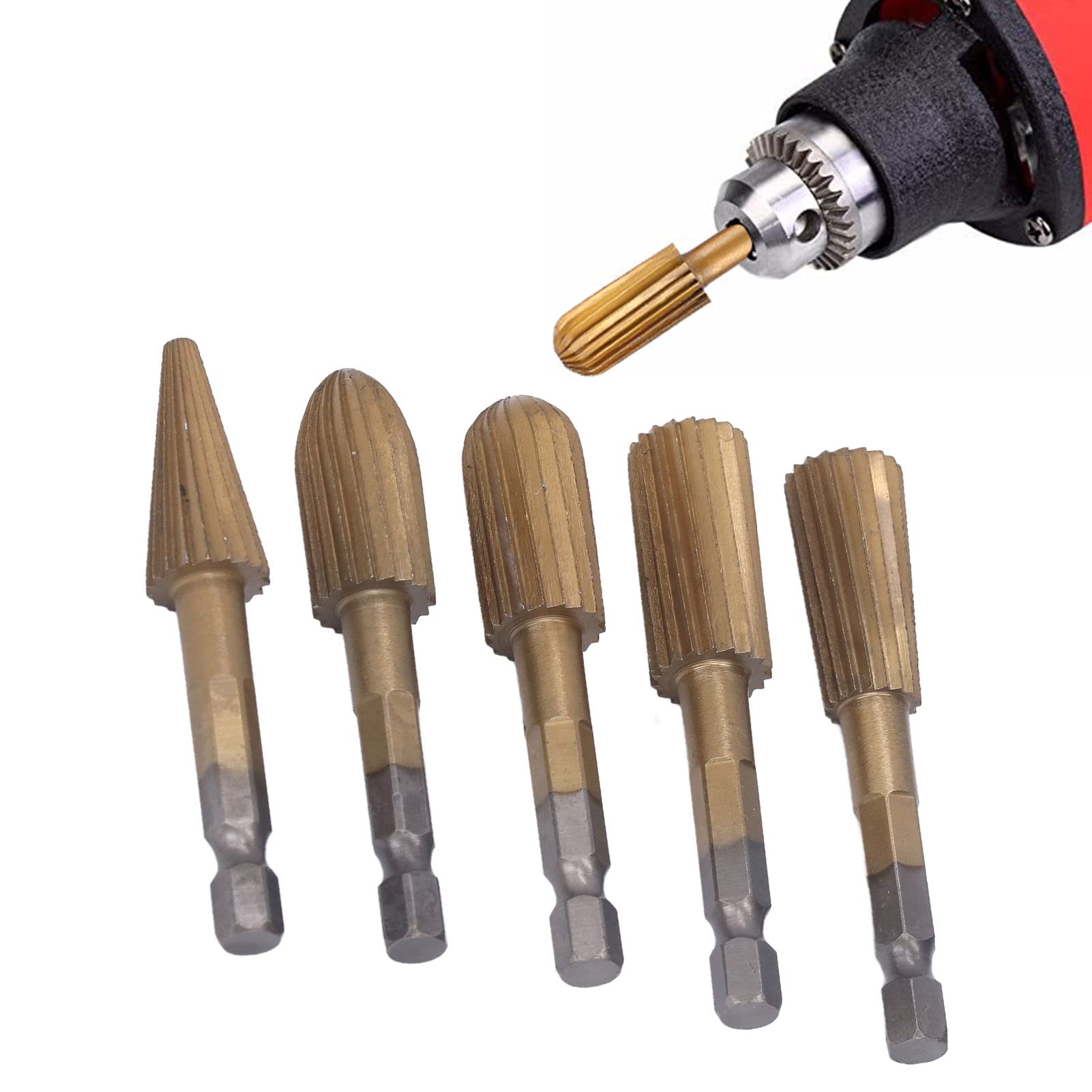 5 Pieces Hex Shank Grinding Bits, Steel Hex Shank File Burr Grinding Bit Set, Stone Grinding Bits for Plastic and Stone, Metal Carving Burrs