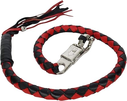 Dream Apparel 36" Leather Motorcycle Get Back Whip for Handlebar Fringed Biker Whip, Black and Red