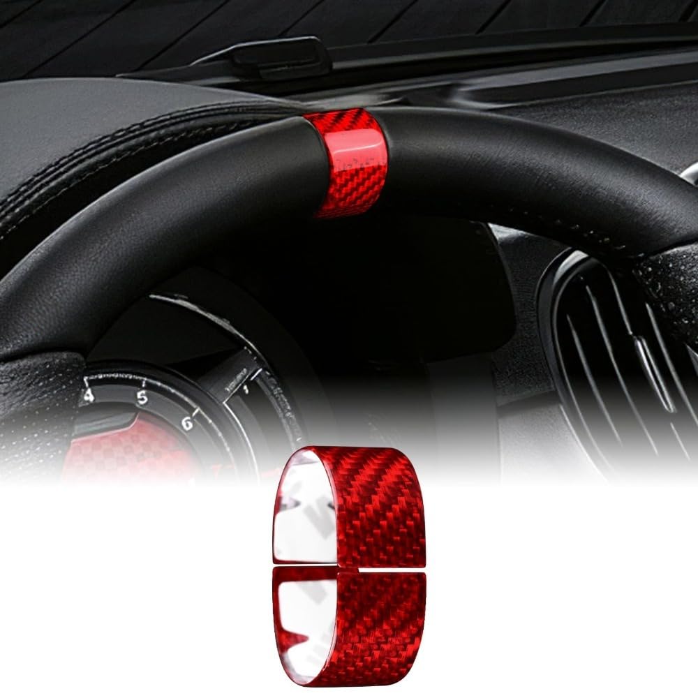 GIOPSQ Fit for Fiat 500, Abarth 595, 595C 2020-2023 Hard Carbon Fibre Steering Wheel Decoration Ring Cover, Interior Trim Sticker, Interior Accessories rewr/red/A