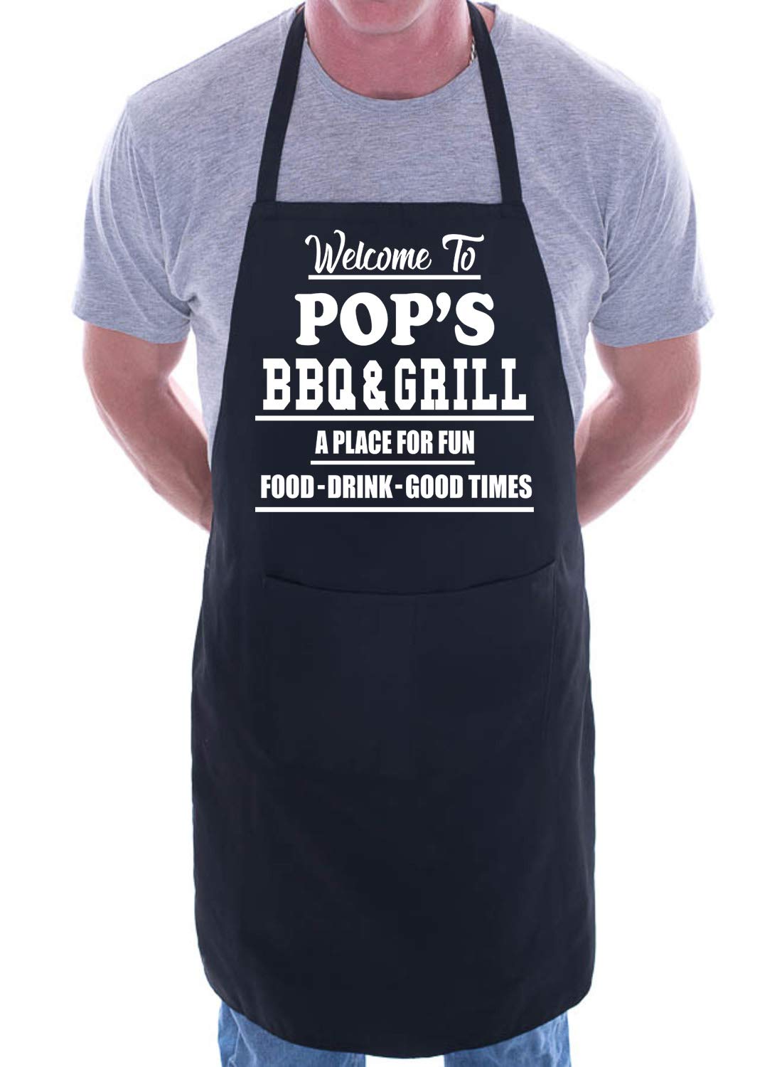 Print4U Welcome To Pop's Barbecue Cooking Apron Novelty Gag Gift Fathers Day Present For Men Black