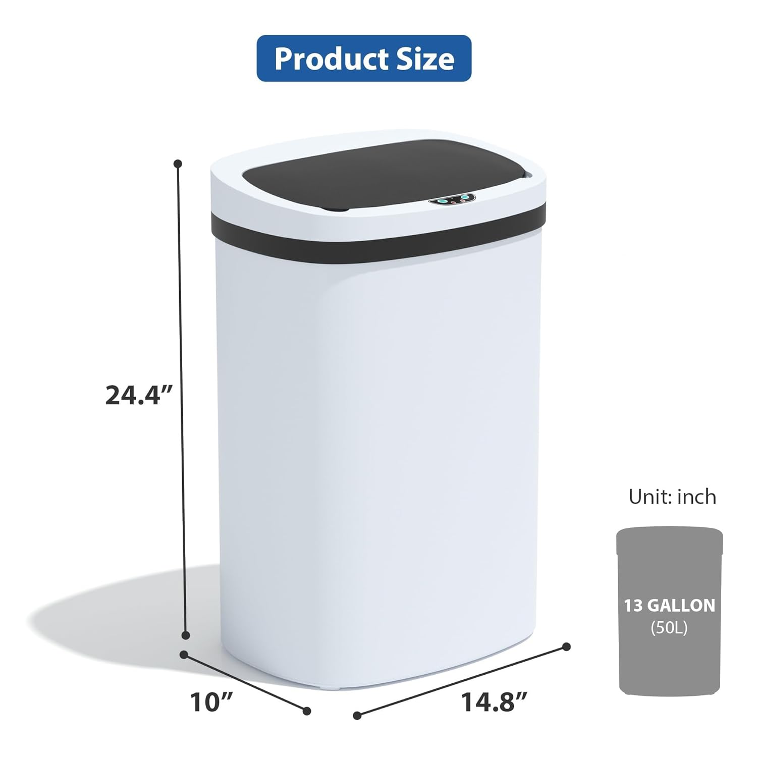 Bigacc 13 Gallon/55 L Kitchen Trash Can with Lid for Dorm, Garbage Can with Touch-Free Lid, Mute Designed Automatic Trash Can for Kitchen Bedroom Office, Odor Control Trash Bin, Plastic