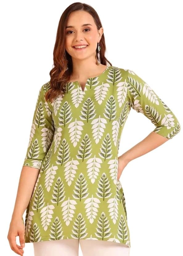 Image of Women's Short Kurti in Multicolor Rayon Cotton Blend | Ladies Ethnic Tunic | Office