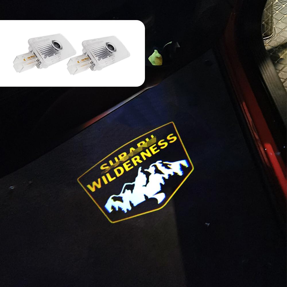 2個 色あせない LED 車のドアロゴライト カーテシプロジェクター レーザーウェルカムライト ゴースト シャドウ フォレスター 荒野アクセサリー 水たまりランプ フォレスター アウトバック用 (荒野-イエロー)