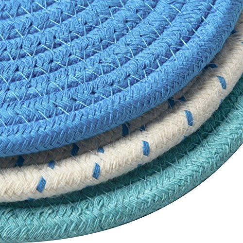 Kitchen Pot Holders Set Trivets Set 100% Pure Cotton Thread Weave Hot Pot Holders Set (Set Of 3) Stylish Coasters, Hot Pads, Hot Mats, Spoon Rest For Cooking And Baking By Diameter 7 Inches (Blue) #TOP5